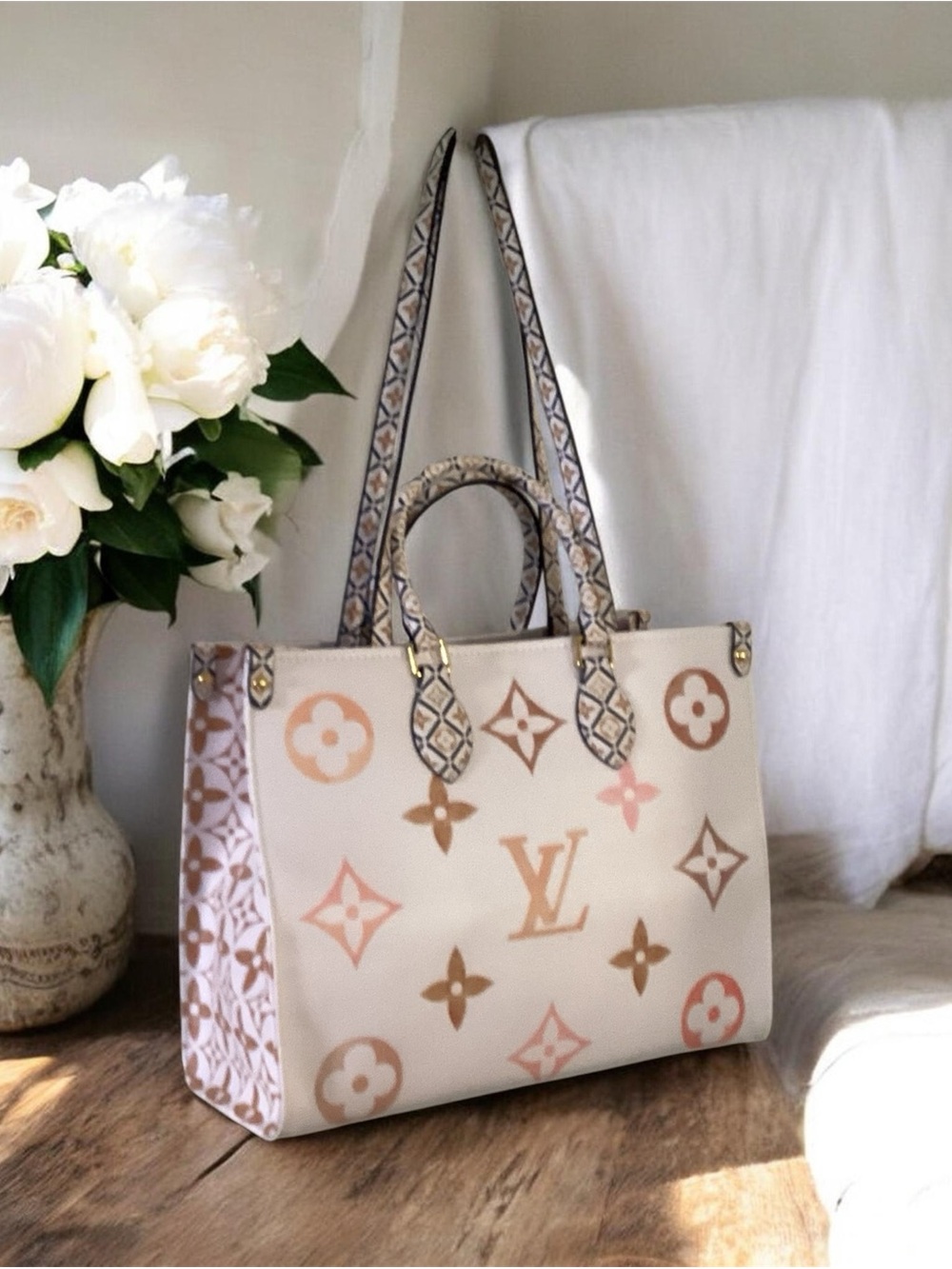 Tote with Pink & Tan Monogram Accents